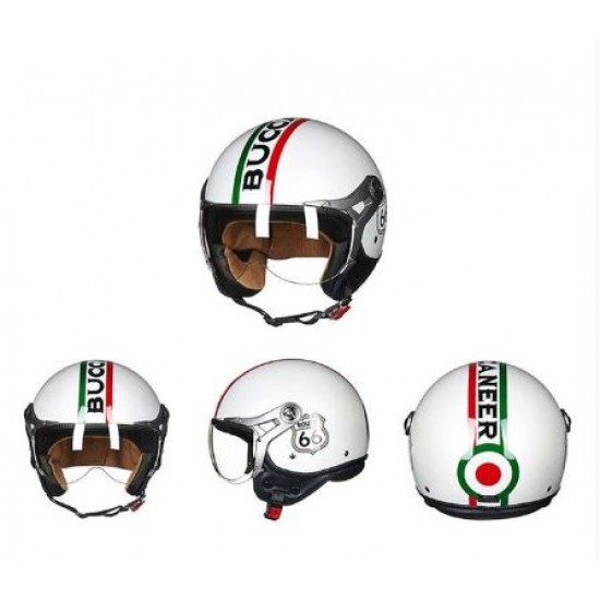 Helmet -BK- White, Open Face, model K100, Route 66