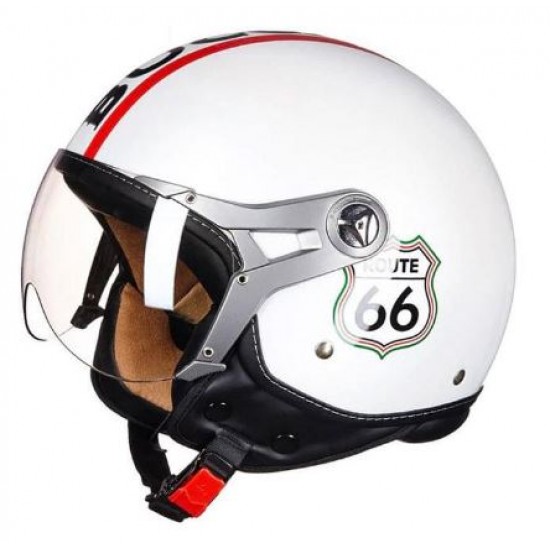 Helmet -BK- White, Open Face, model K100, Route 66